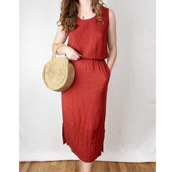 Vintage Dresses & Skirts - Vintage Linen Matching Skirt Set Midi Maxi Tank Top Tunic Blouse Pleats Bohemian